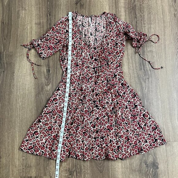 Free People Red Floral Lace Up Summer Short Dress Sz XS - Picture 7 of 16